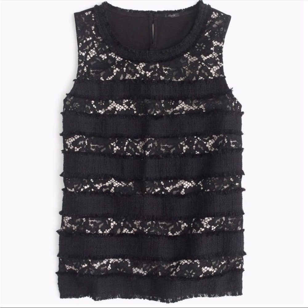 J. Crew Fringey Top in Tweed and Lace Black NWT